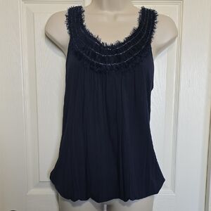 West Kei Navy Fringed Tank Top